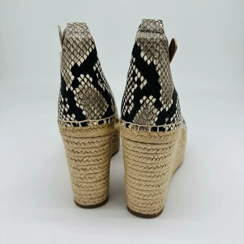 Tory Burch Selby Snake Printed Leather Wedge Platform Espadrille Sandals Size 11
